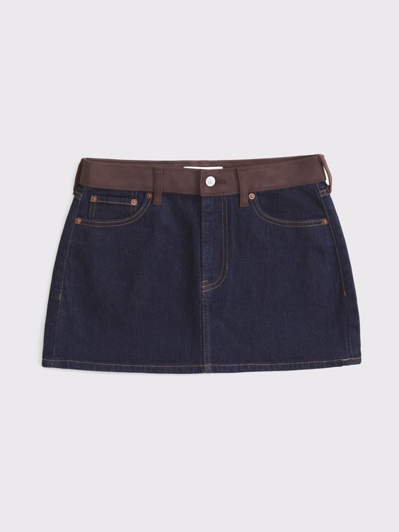 Abercrombie & Fitch Curve Love Mid Rise Denim Mini Skirt With Brown Waistband
